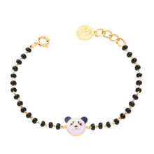 Load image into Gallery viewer, Bracelet with panda charm and black beads on a white background
