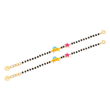 Load image into Gallery viewer, Black beaded bracelet with colorful fish and star charms on a white background

