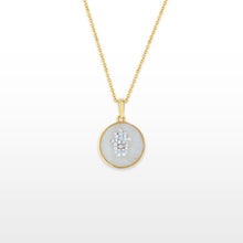 Load image into Gallery viewer, GG Petit White Agate Hamsa Coin Pendant
